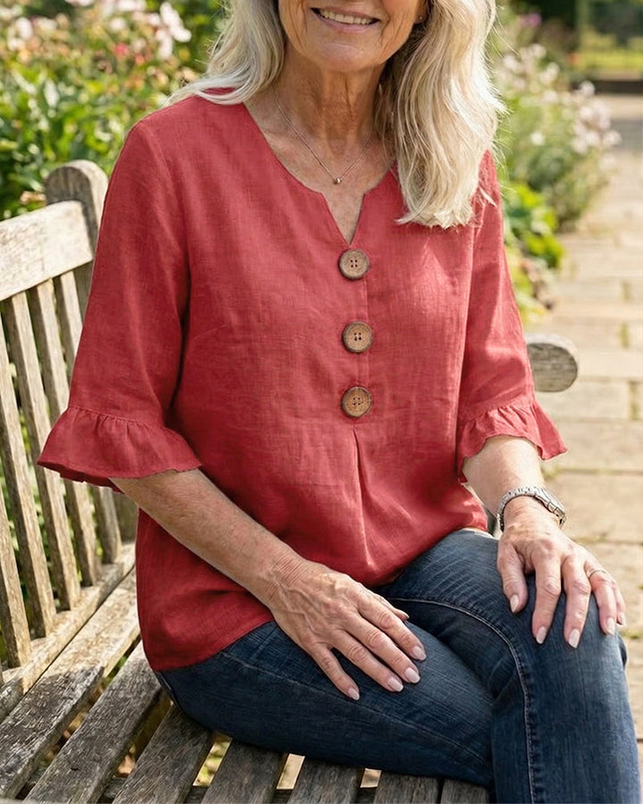 Sophia | Solid Color Cotton-Linen Blouse