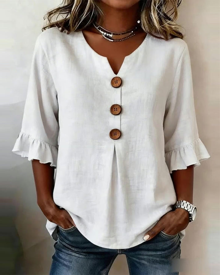 Sophia | Solid Color Cotton-Linen Blouse