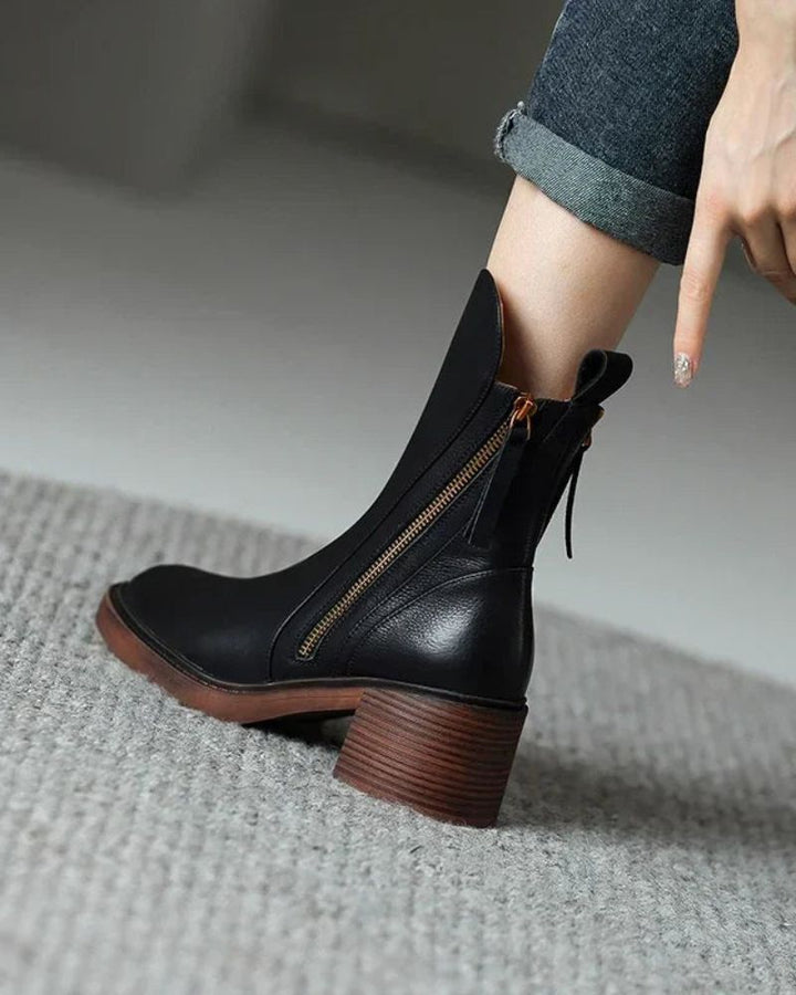 Pernelle | Square Heeled Leather Boots
