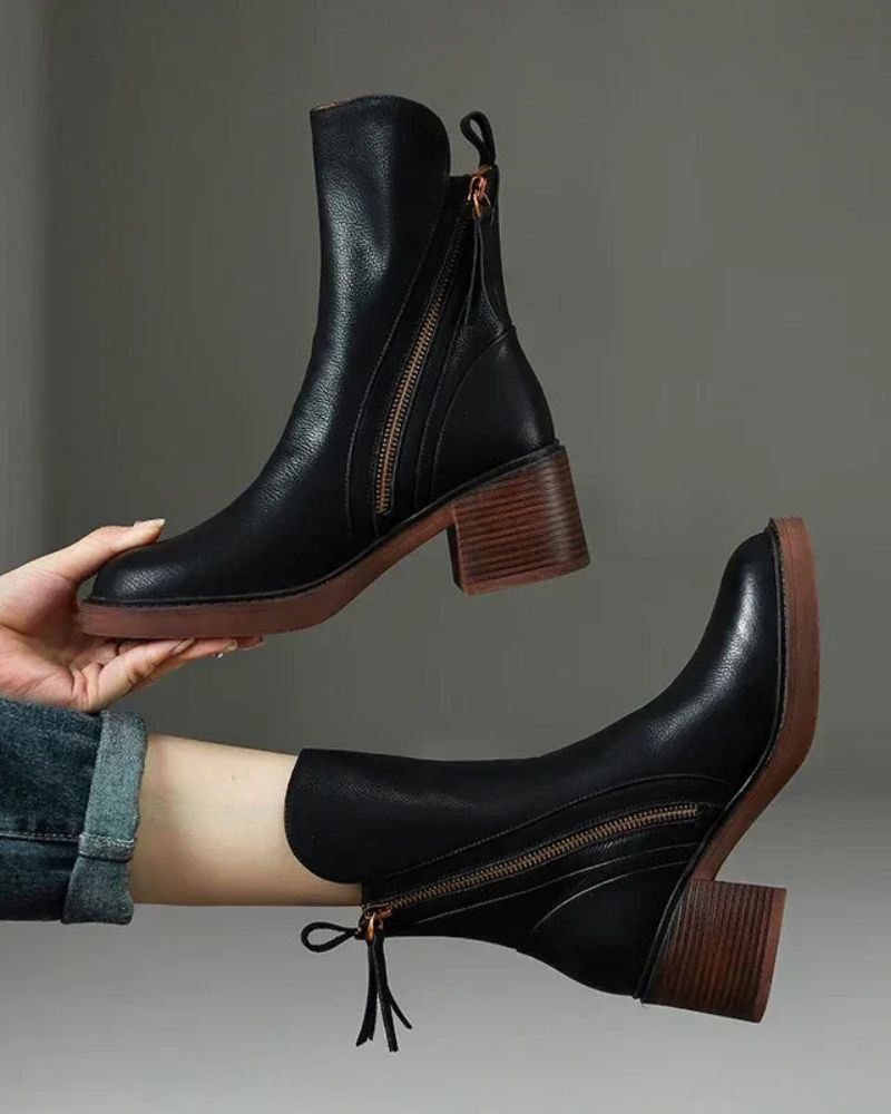 Pernelle | Square Heeled Leather Boots