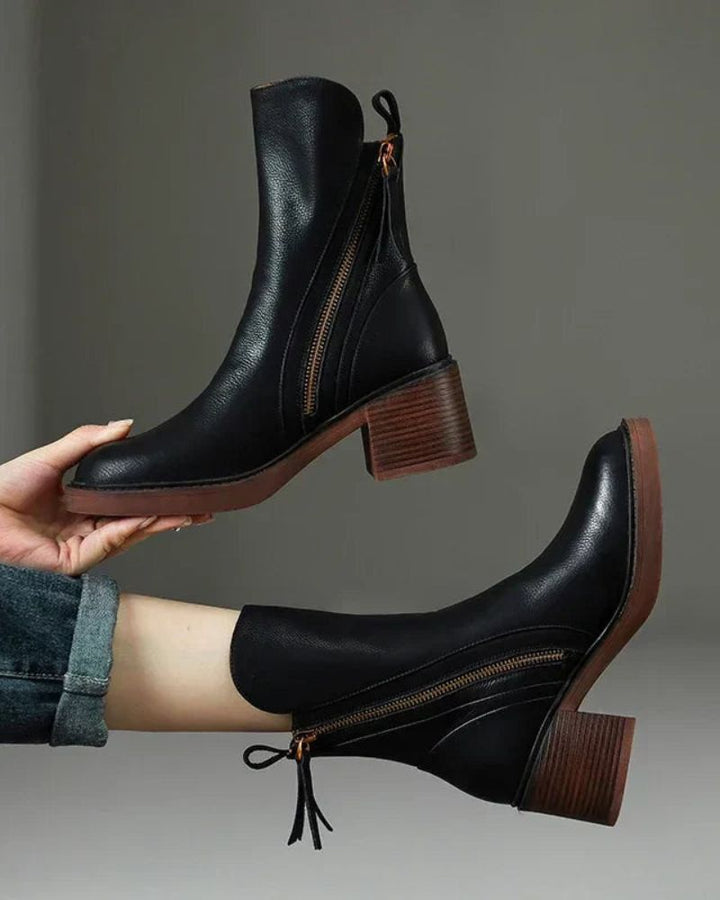 Pernelle | Square Heeled Leather Boots