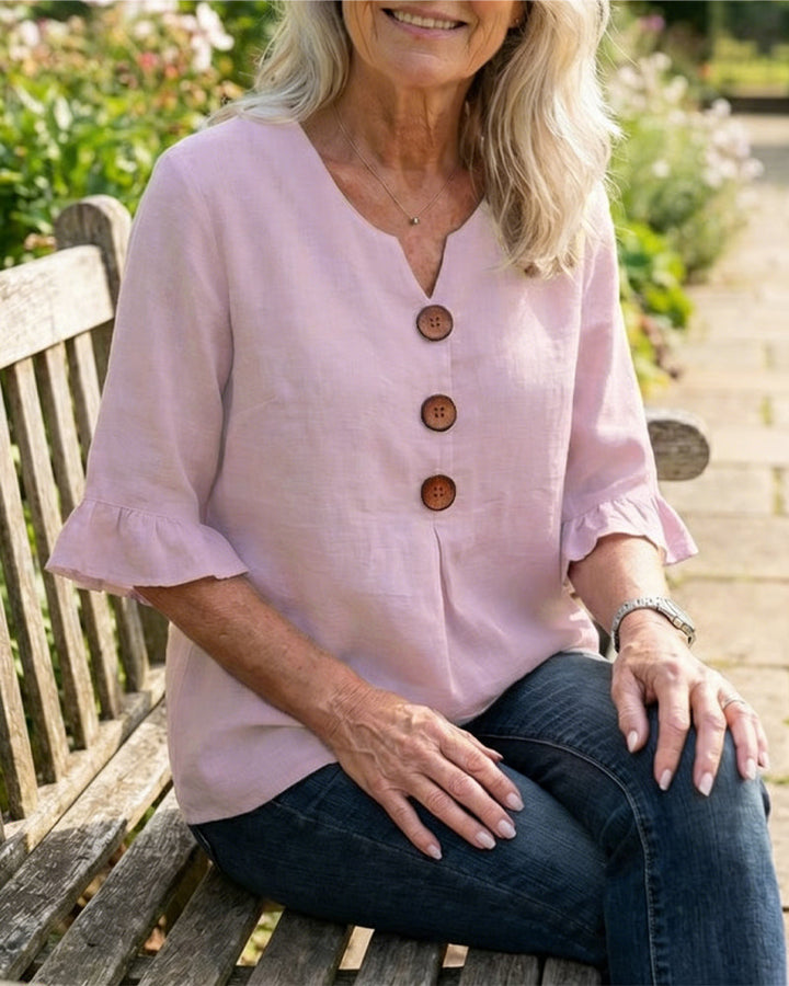 Sophia | Solid Color Cotton-Linen Blouse
