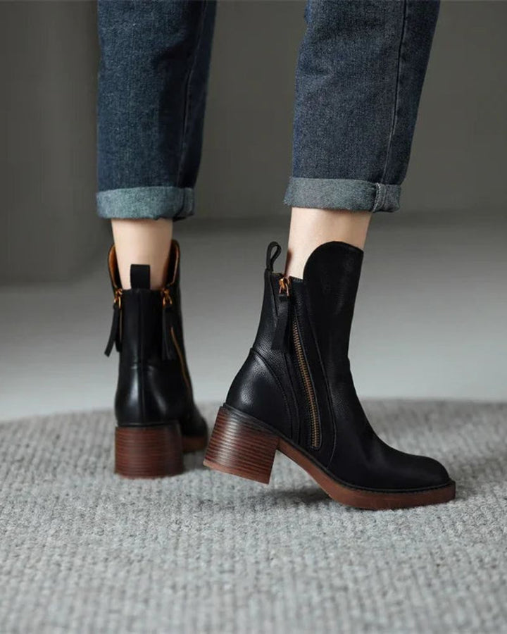 Pernelle | Square Heeled Leather Boots