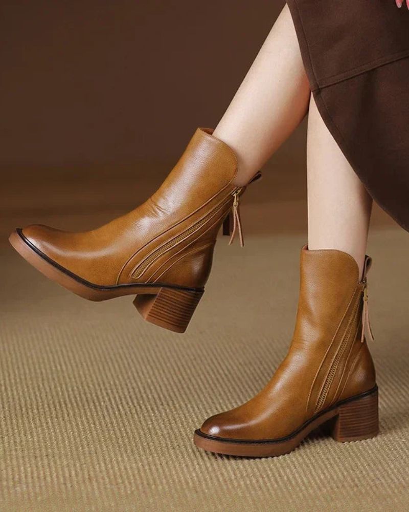 Pernelle | Square Heeled Leather Boots