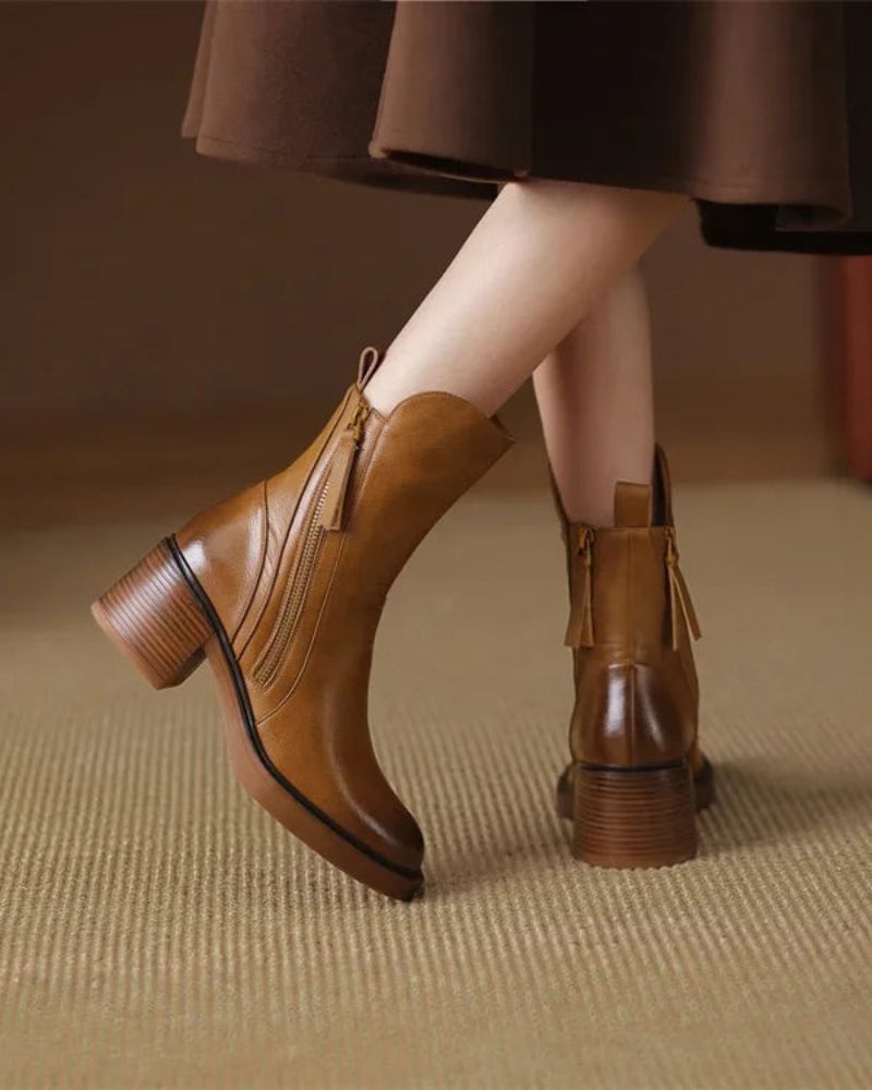 Pernelle | Square Heeled Leather Boots