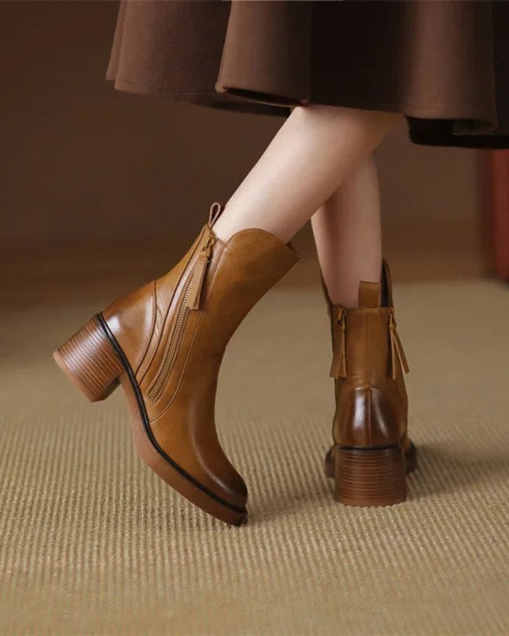Pernelle | Square Heeled Leather Boots