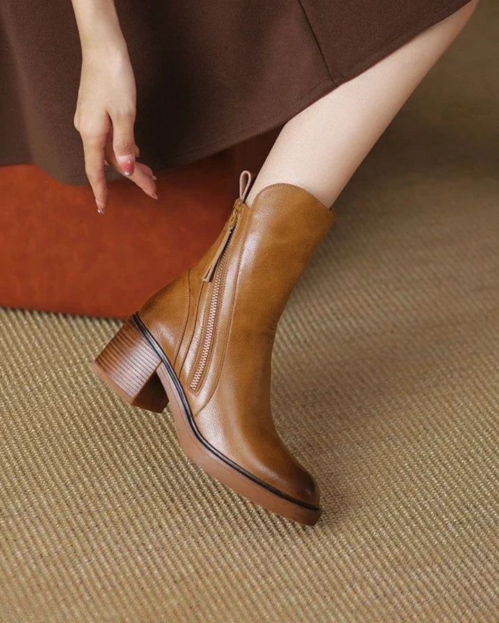Pernelle | Square Heeled Leather Boots