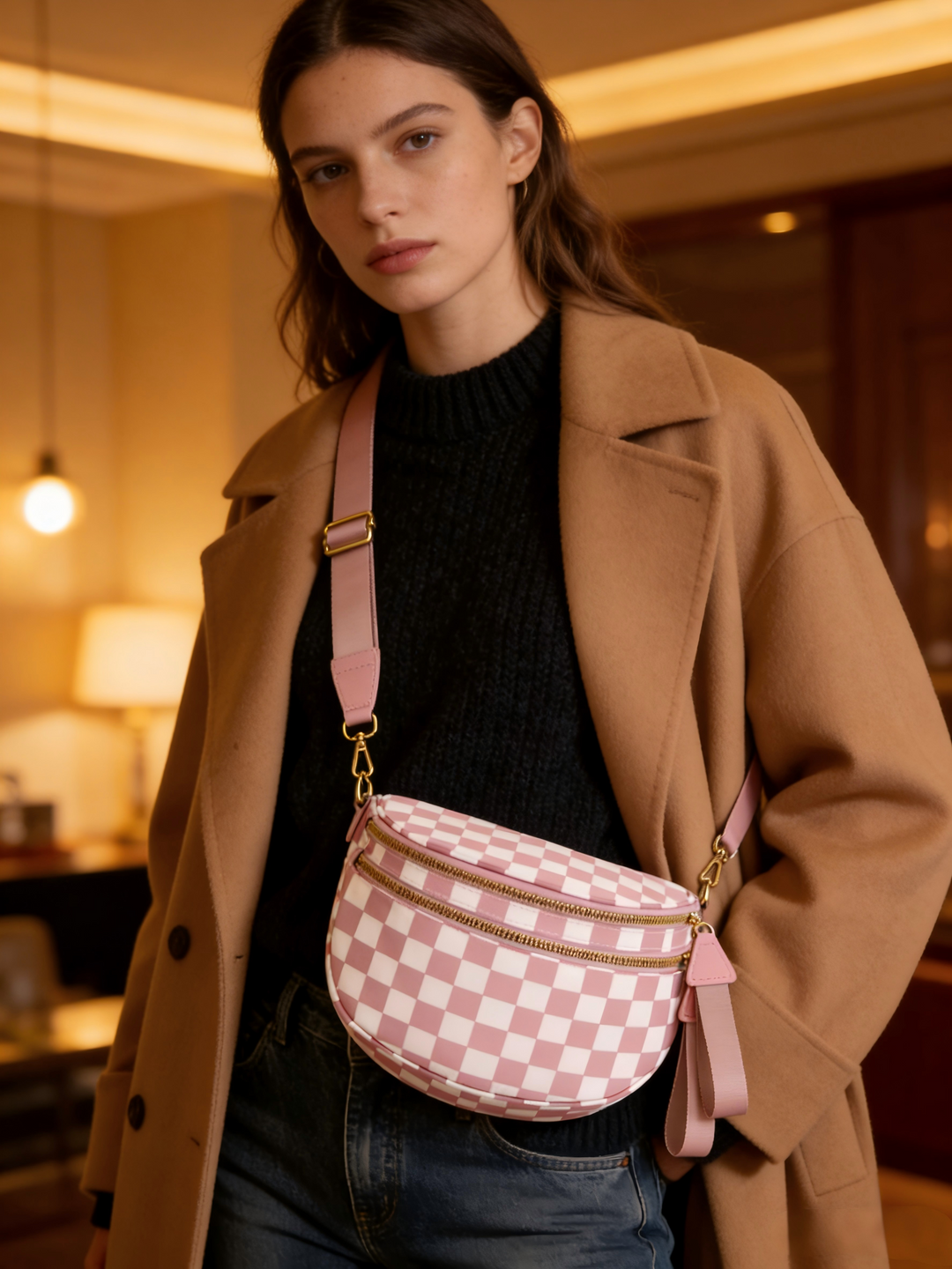 Olivia & Claire Checkered Crossbody Bum Bag