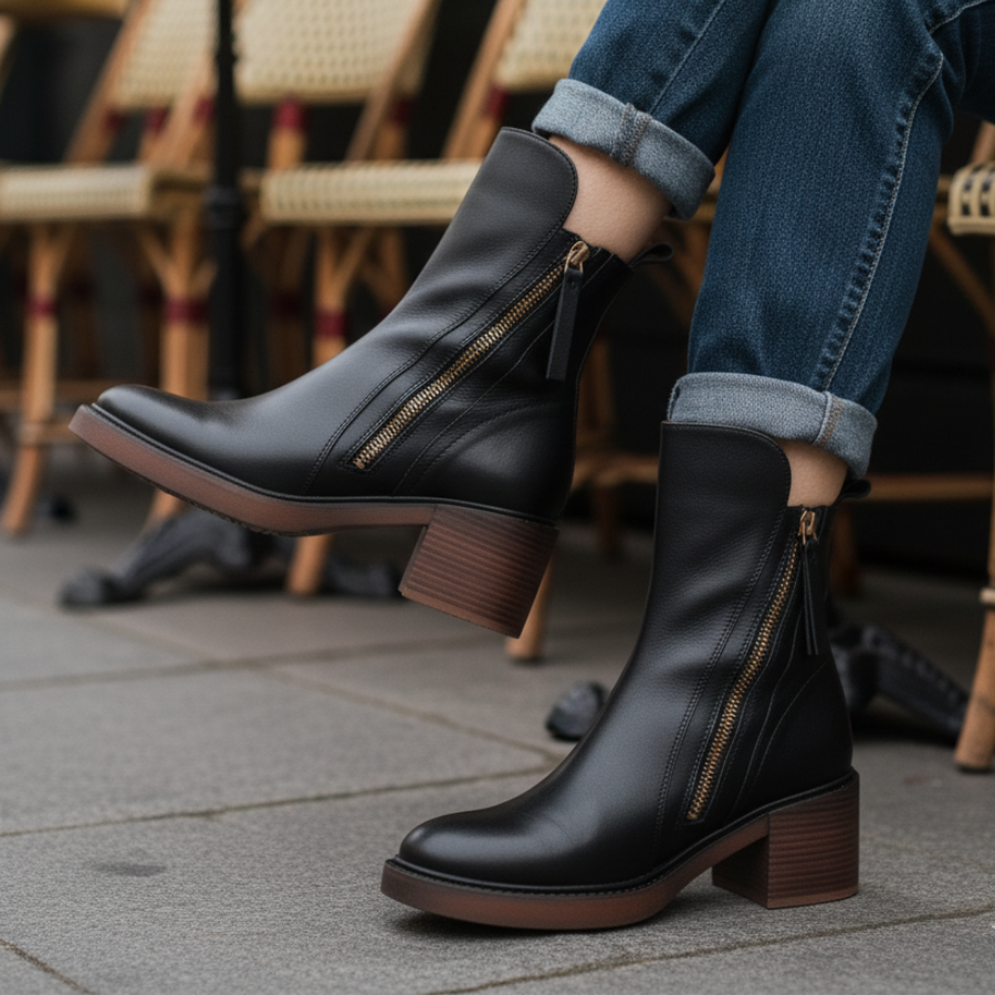 Pernelle | Square Heeled Leather Boots