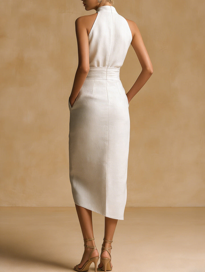 Liserie Linen Tailored Midi Dress With Pocket