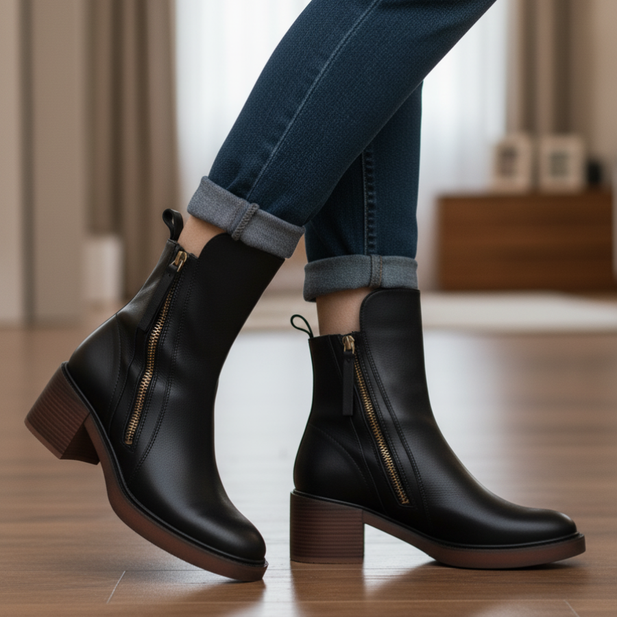 Pernelle | Square Heeled Leather Boots