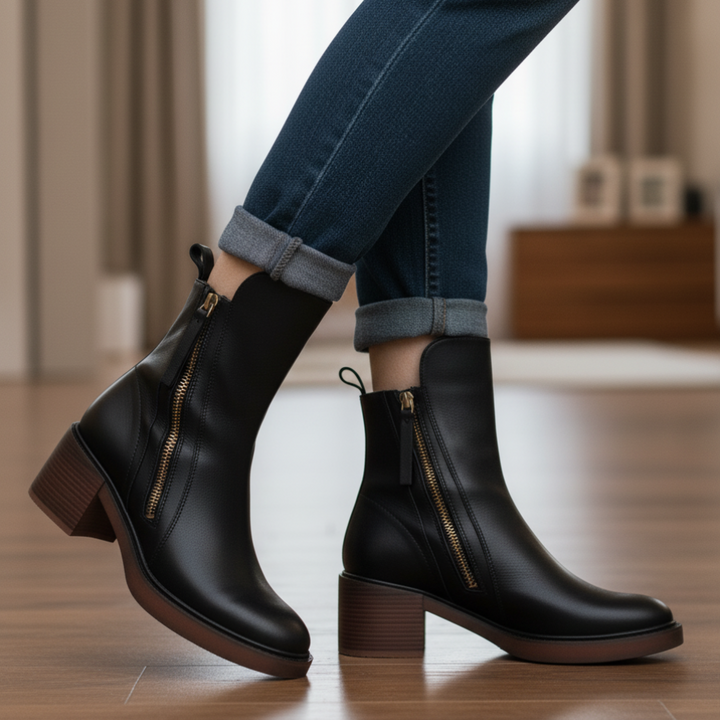 Pernelle | Square Heeled Leather Boots