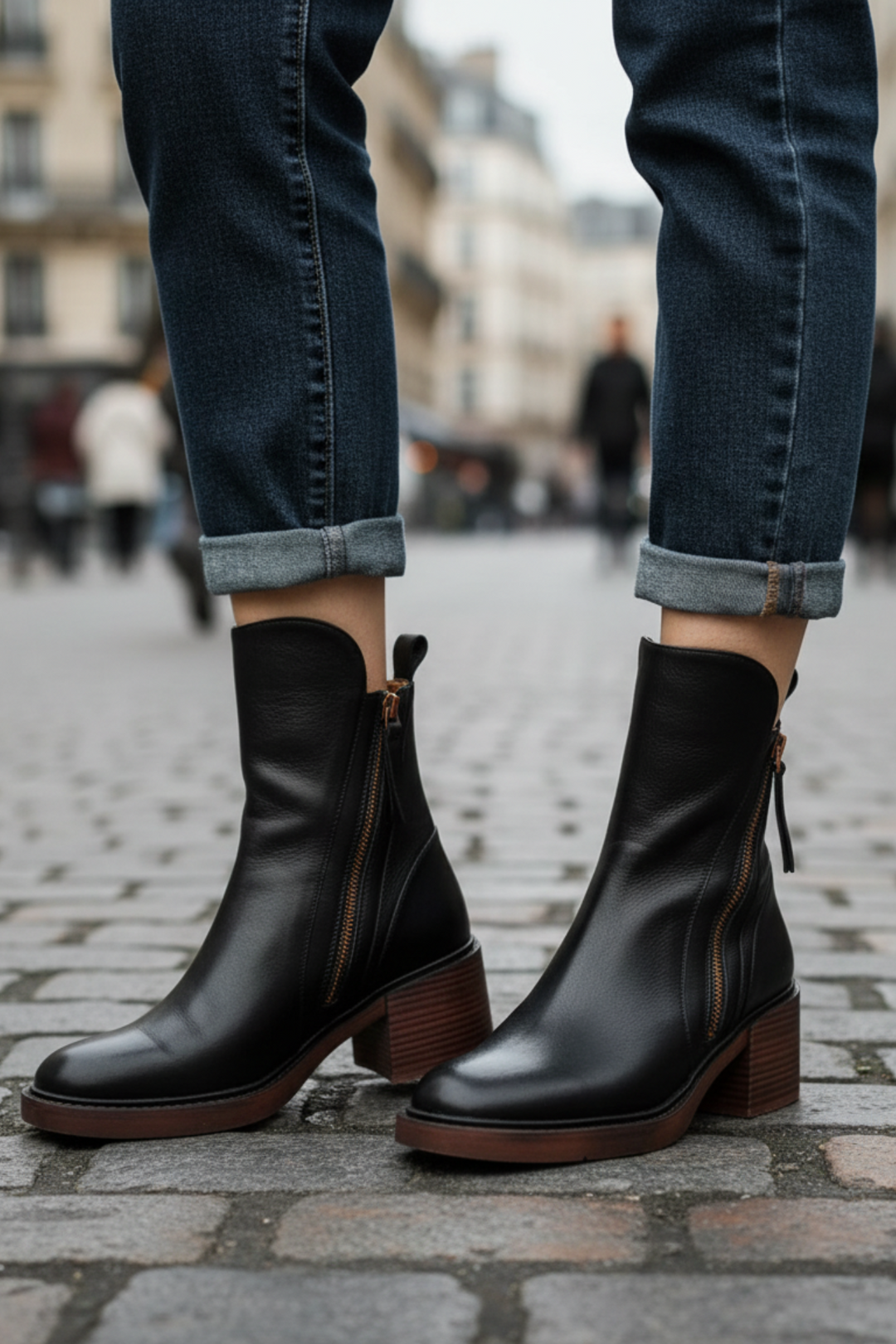 Pernelle | Square Heeled Leather Boots