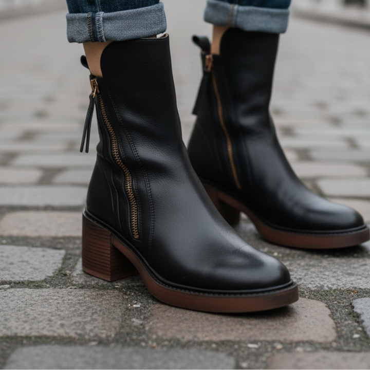 Pernelle | Square Heeled Leather Boots
