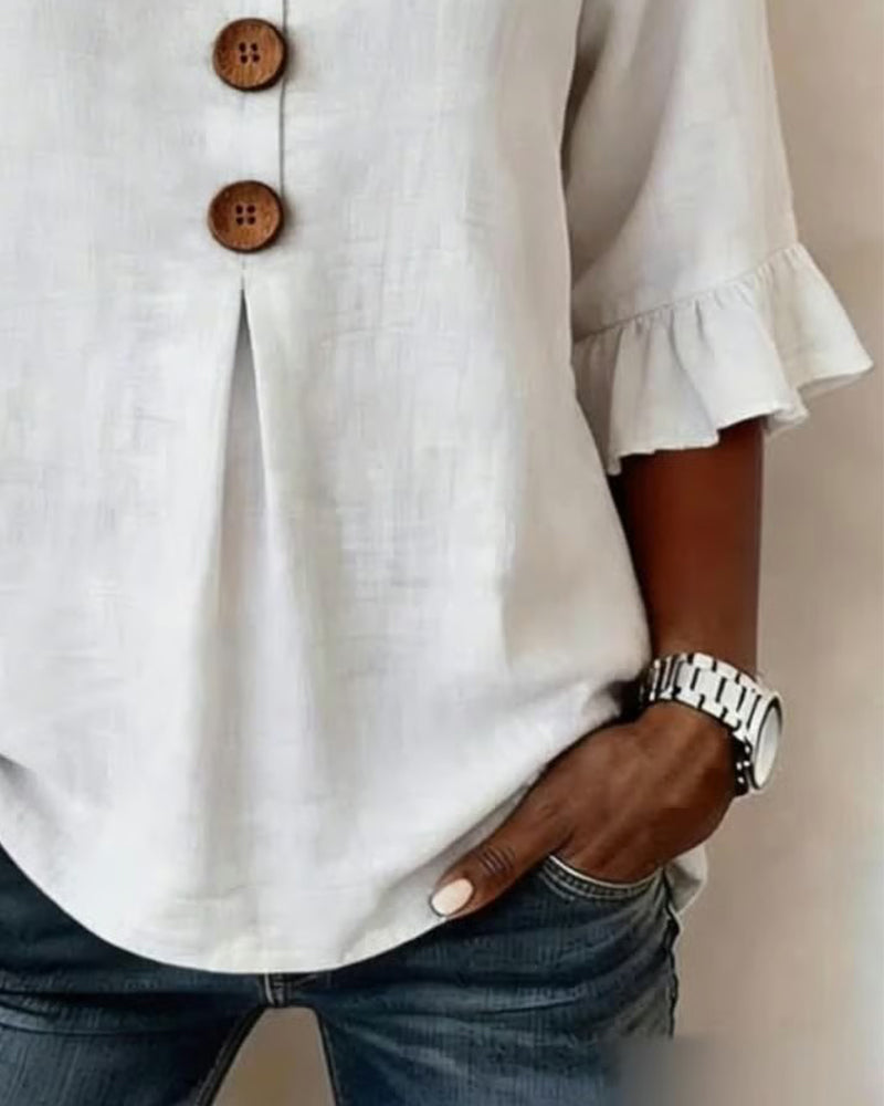 Sophia | Solid Color Cotton-Linen Blouse