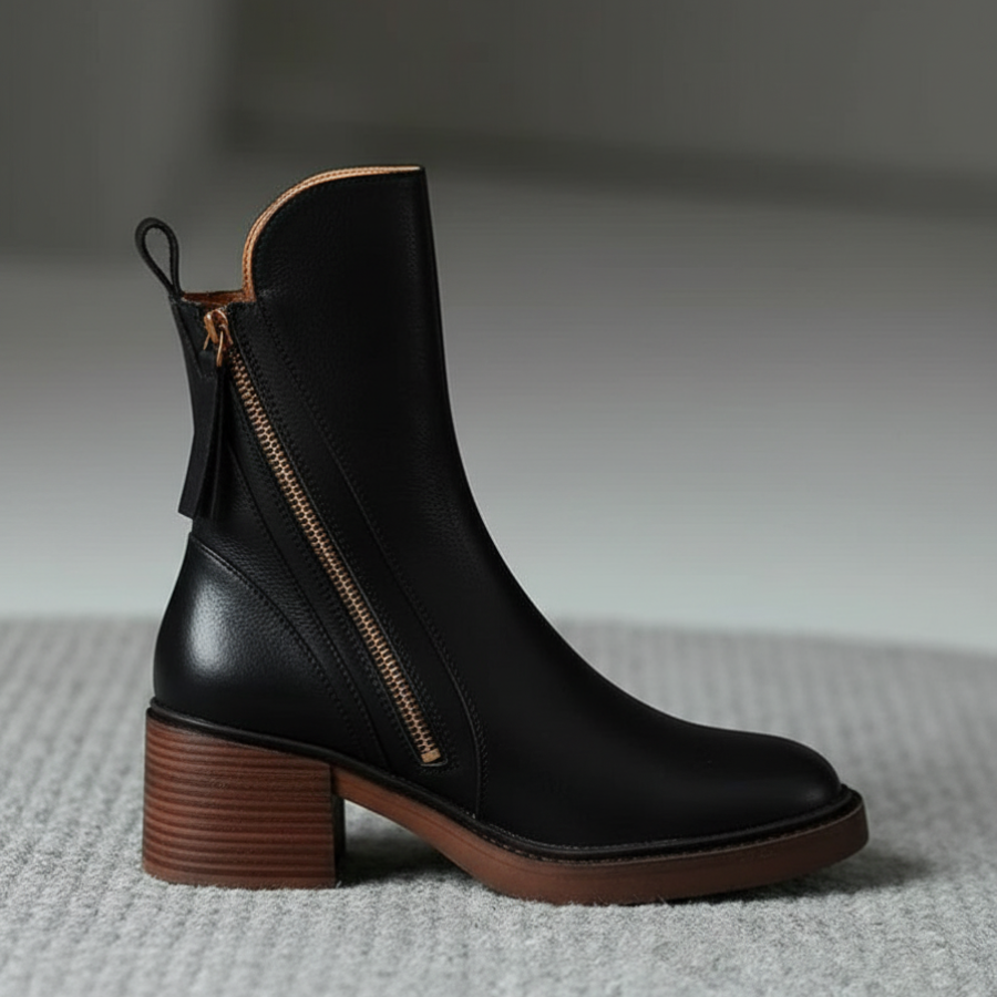 Pernelle | Square Heeled Leather Boots