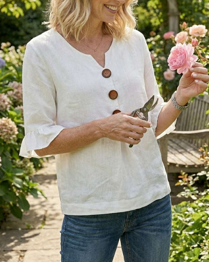 Sophia | Solid Color Cotton-Linen Blouse