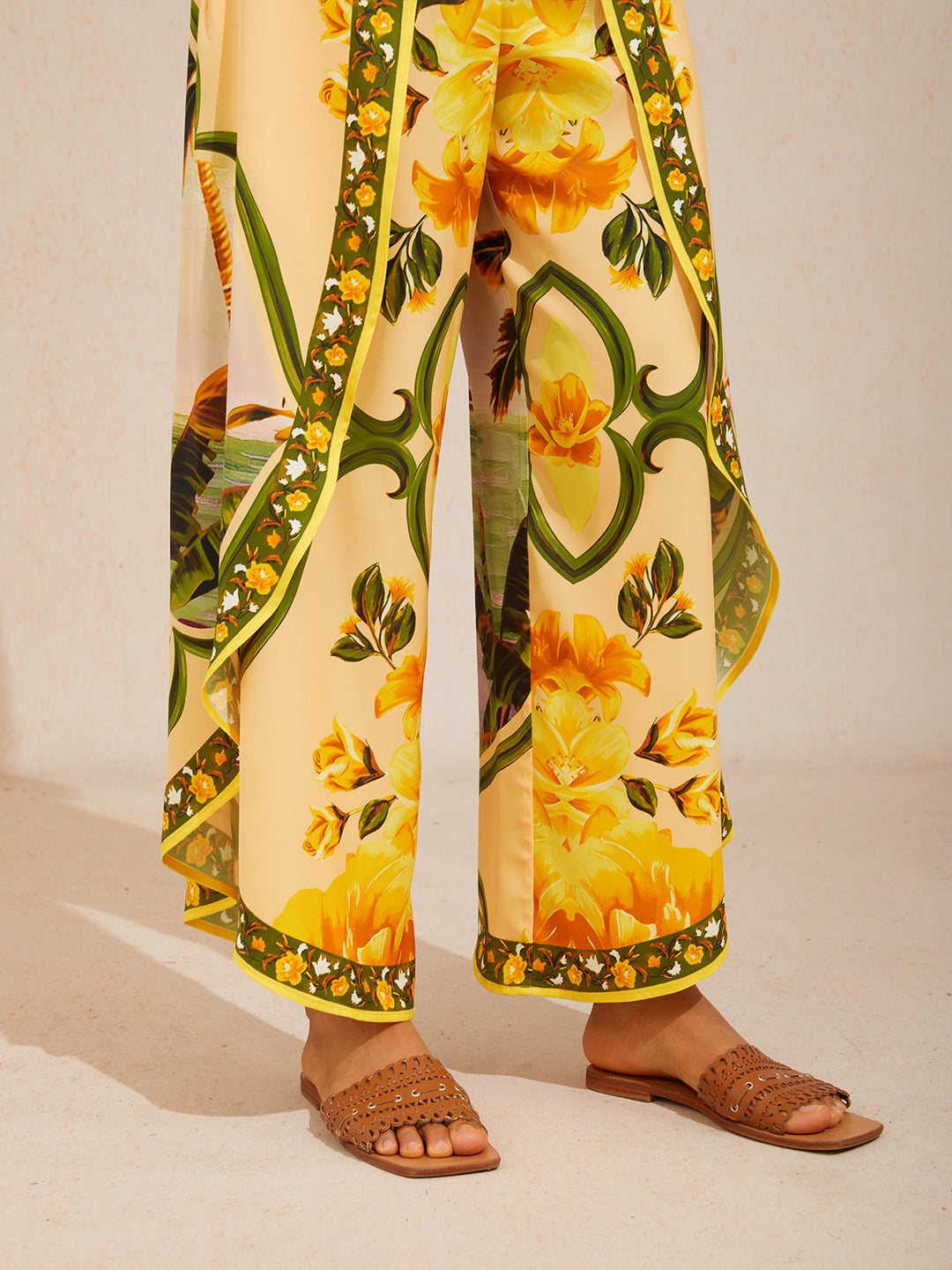 Hawaii Palm Silky Satin Floral Pants