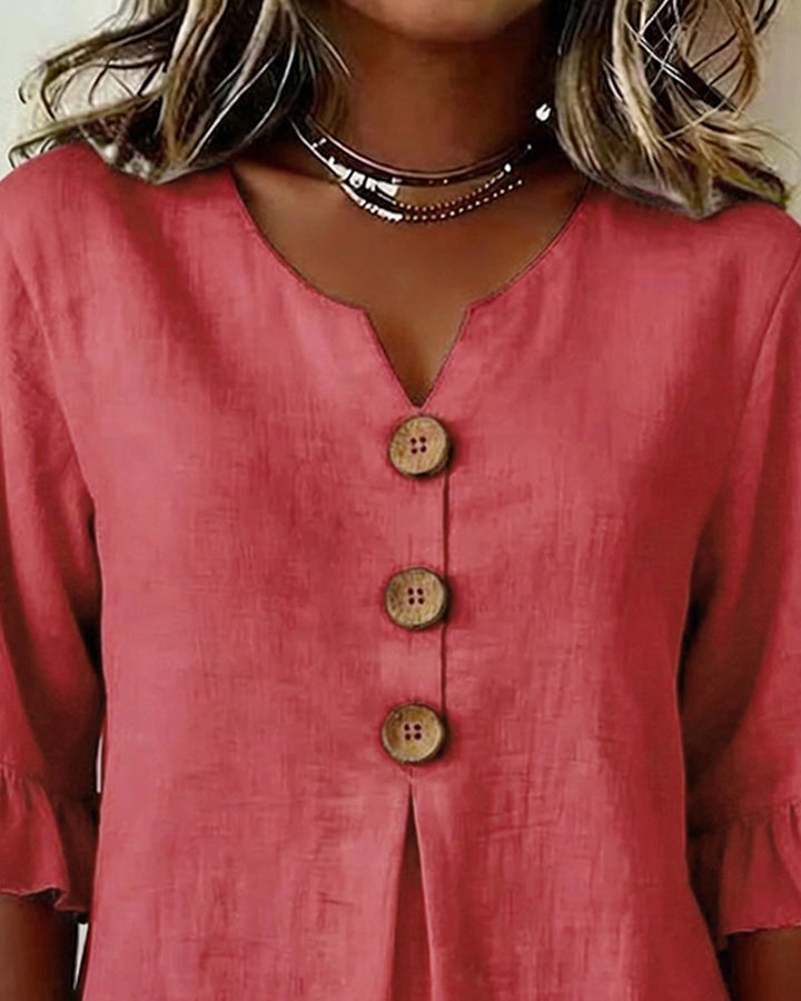 Sophia | Solid Color Cotton-Linen Blouse