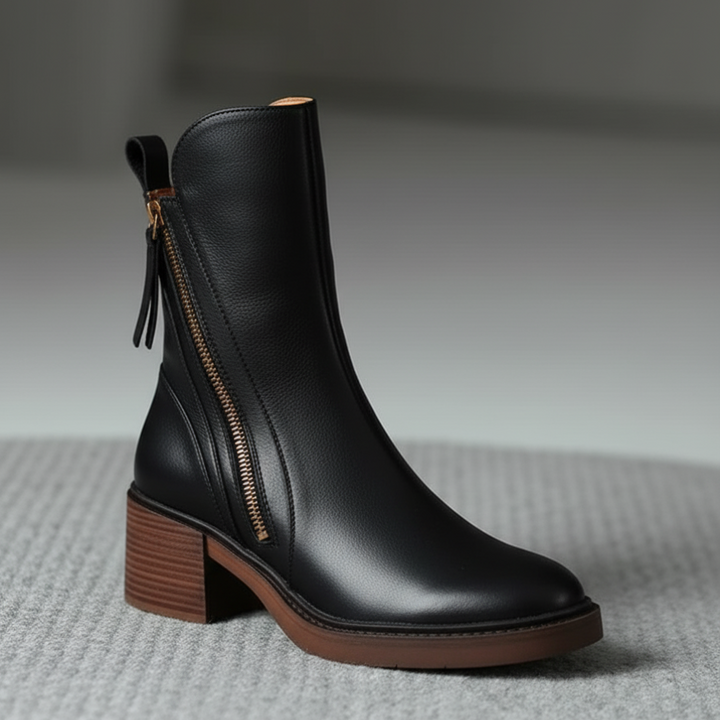 Pernelle | Square Heeled Leather Boots
