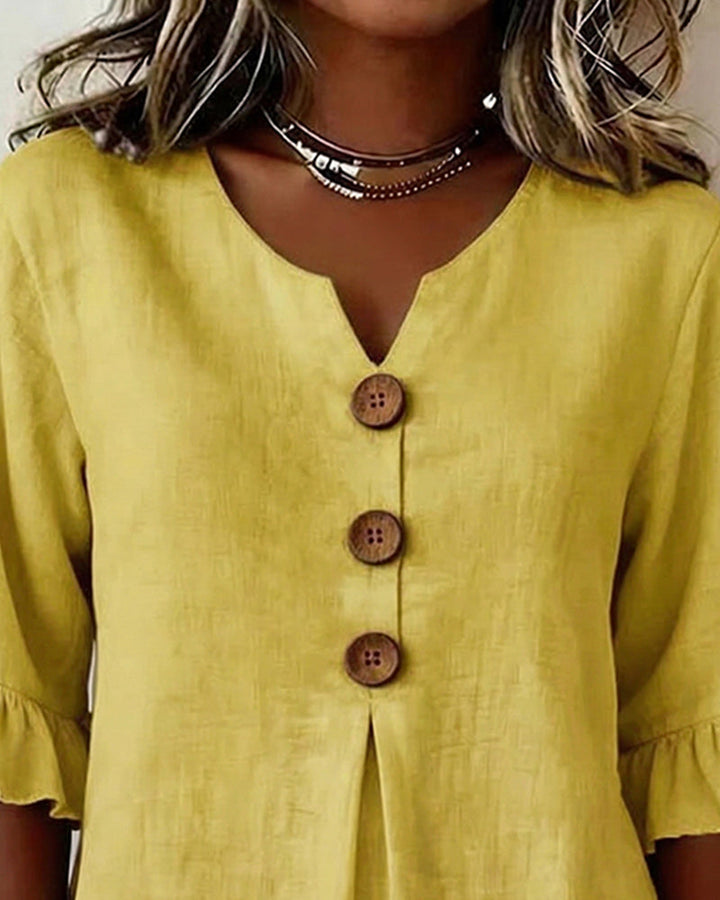 Sophia | Solid Color Cotton-Linen Blouse