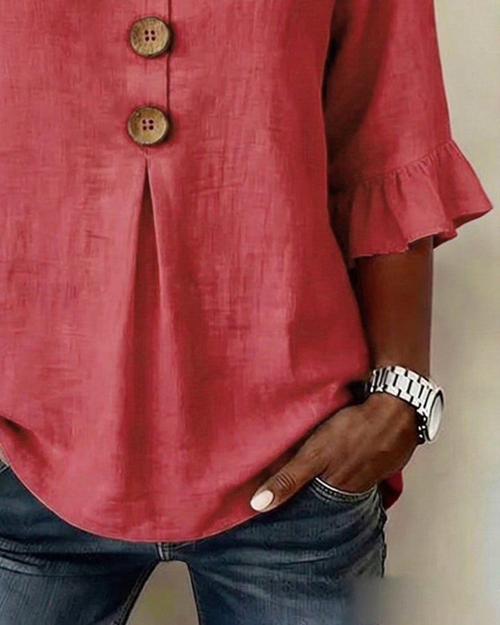 Sophia | Solid Color Cotton-Linen Blouse