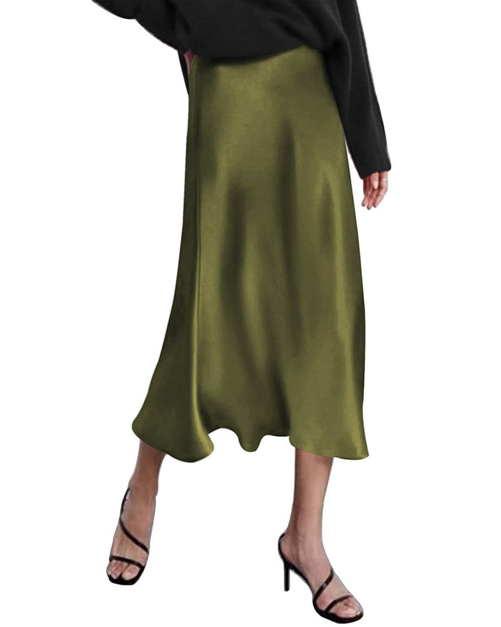 Satin Zipper Elegant Work Skirts - Zeagoo (US Only)