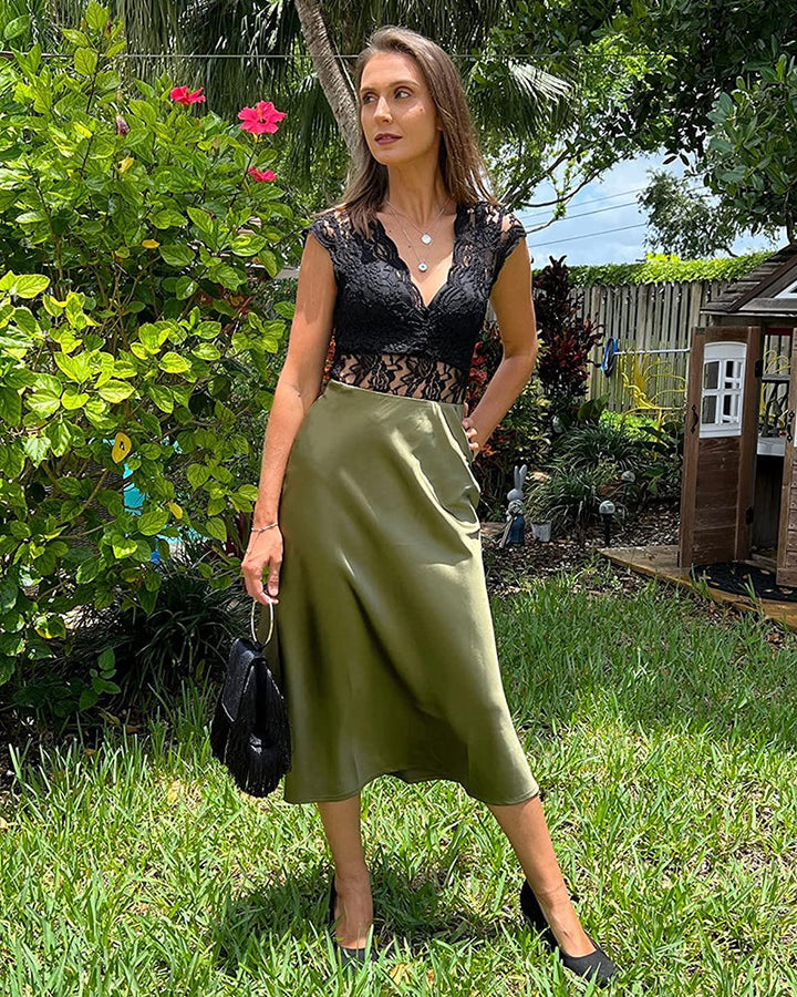 Satin Zipper Elegant Work Skirts - Zeagoo (US Only)