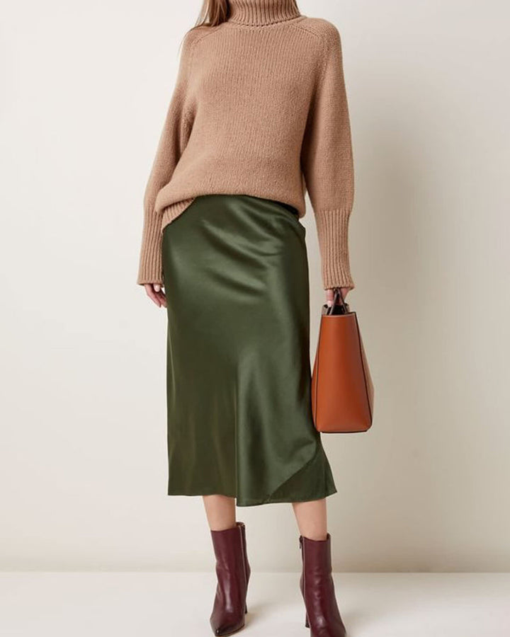 Satin Zipper Elegant Work Skirts - Zeagoo (US Only)