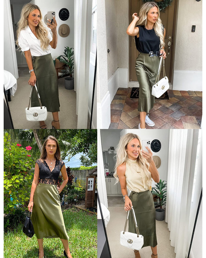 Satin Zipper Elegant Work Skirts - Zeagoo (US Only)