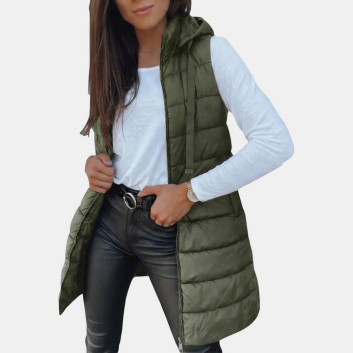 Women's Sleeveless Puffer Vest Longline Hooded Zip Front
