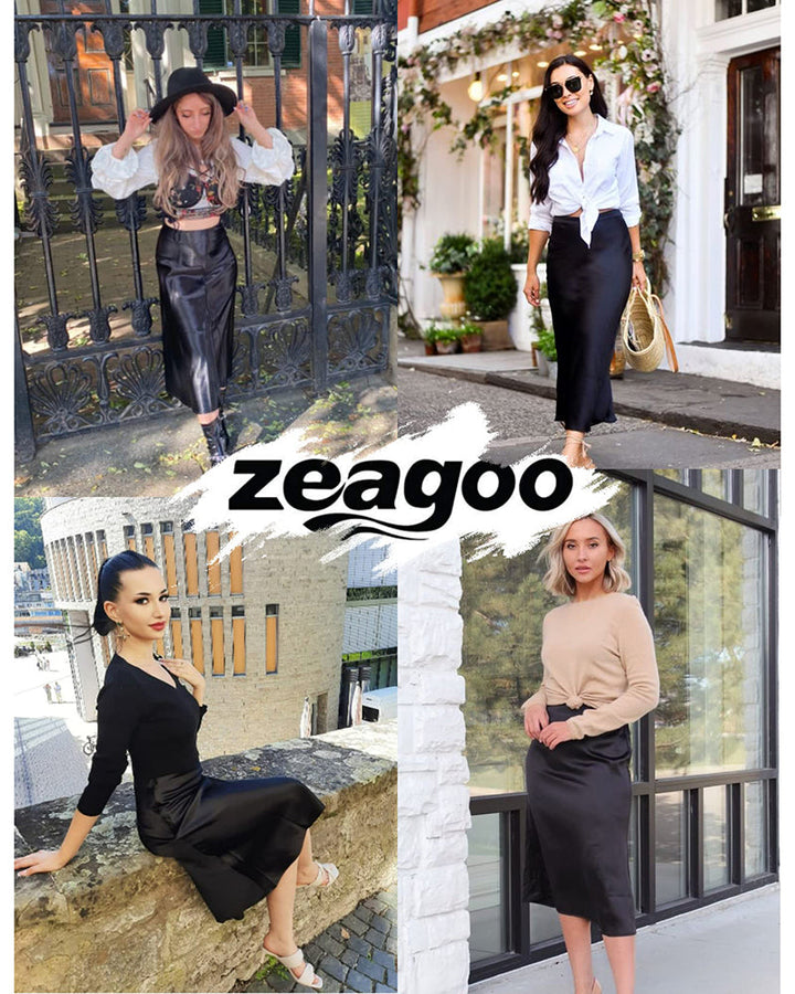 Satin Zipper Elegant Work Skirts - Zeagoo (US Only)