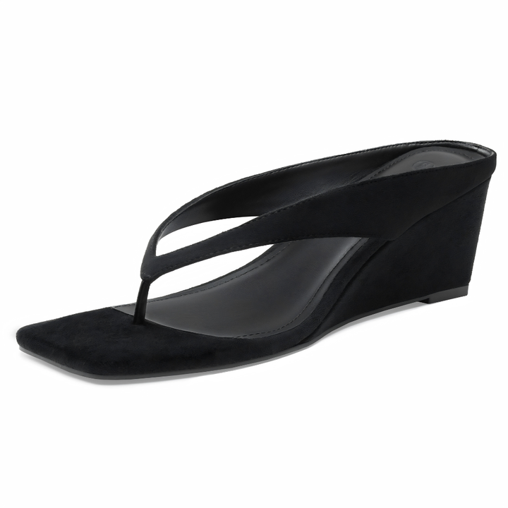 Portofino Square-Toe Thong Wedge Sandals – Sleek Lift, Cloud-Soft Steps