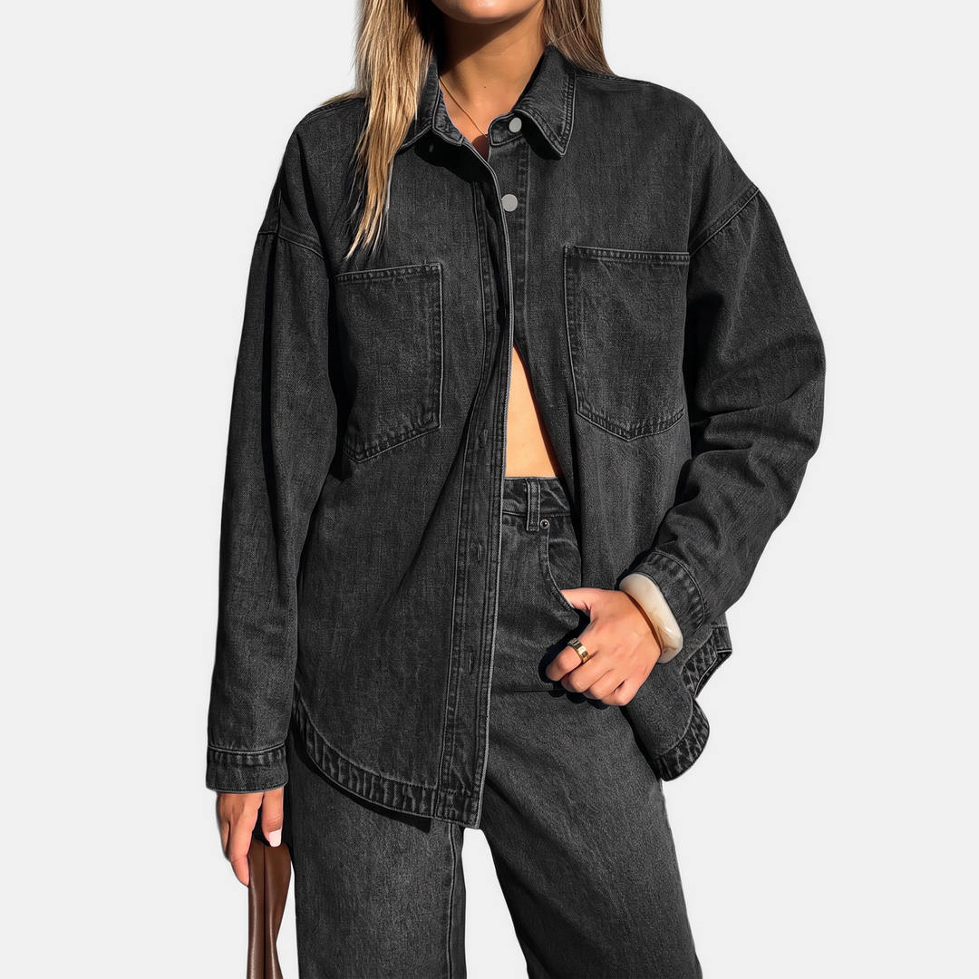 Women's Oversized Button Down Washed Denim Jacket Long Sleeve
