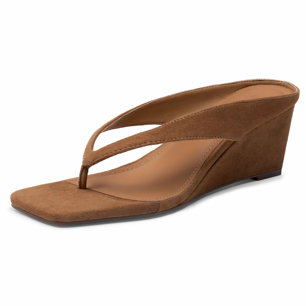 Portofino Square-Toe Thong Wedge Sandals – Sleek Lift, Cloud-Soft Steps