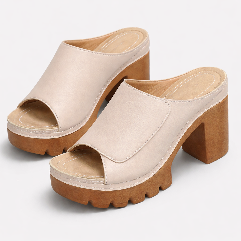 Louise | Leather Platform Block Heel Mule