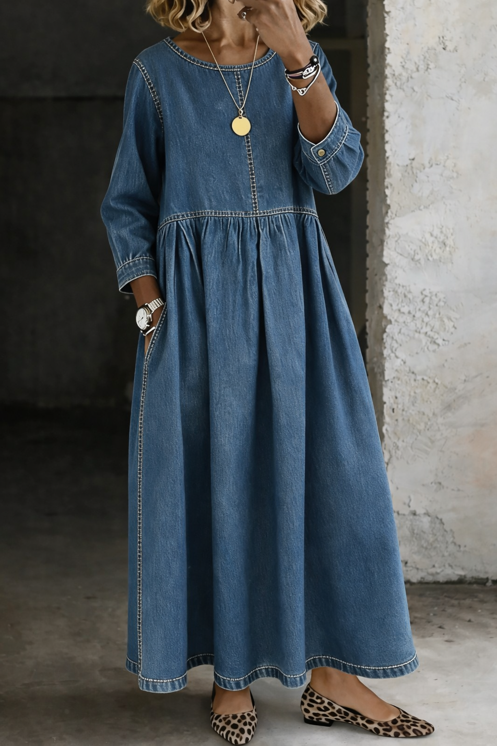 Zephyrelles - Vintage Denim Maxi Dress