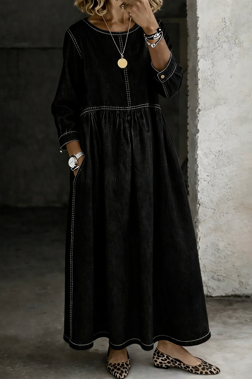 Zephyrelles - Vintage Denim Maxi Dress