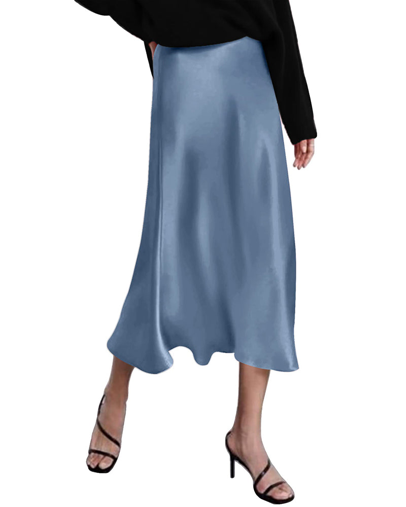 Satin Zipper Elegant Work Skirts - Zeagoo (US Only)