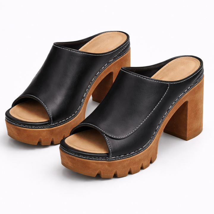 Louise | Leather Platform Block Heel Mule
