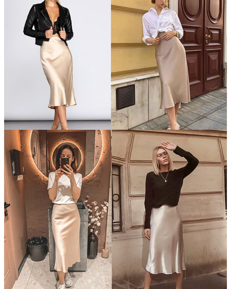 Satin Zipper Elegant Work Skirts - Zeagoo (US Only)