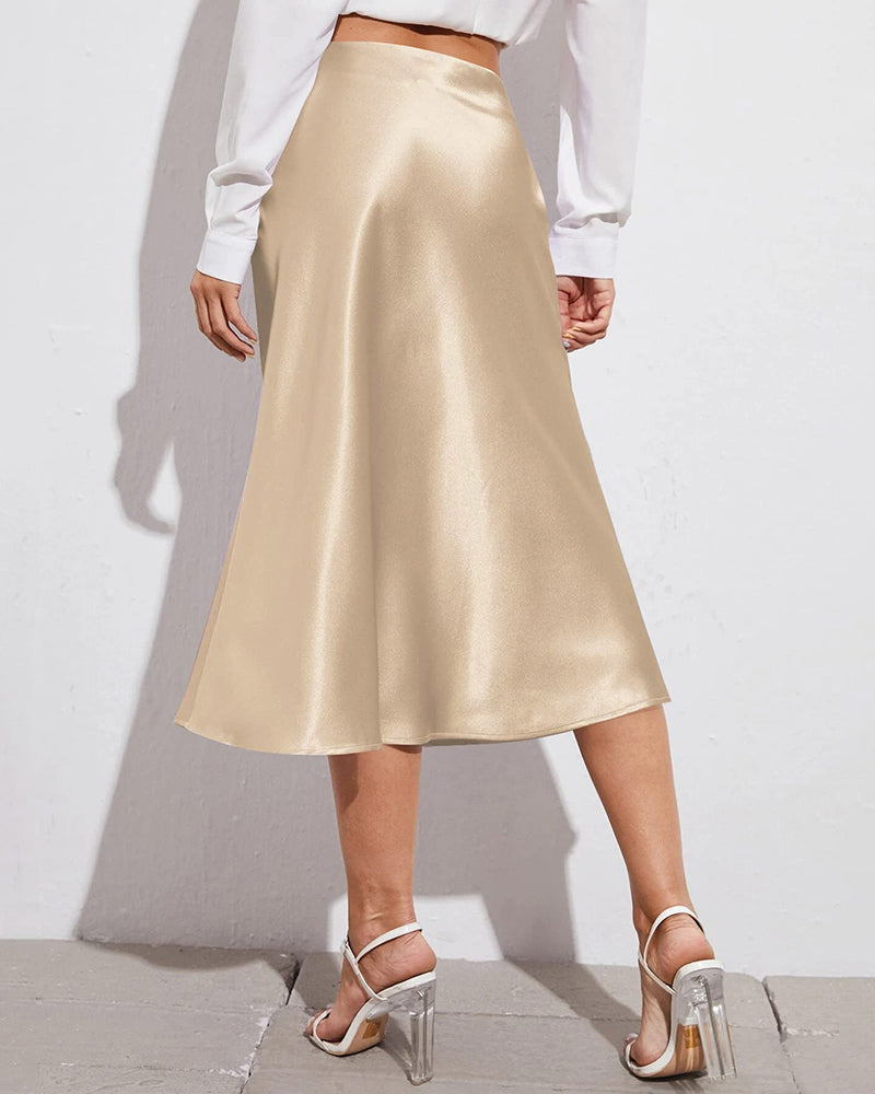 Satin Zipper Elegant Work Skirts - Zeagoo (US Only)