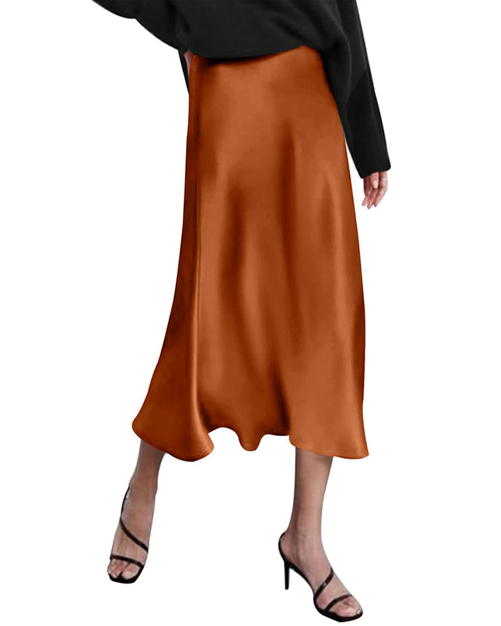 Satin Zipper Elegant Work Skirts - Zeagoo (US Only)