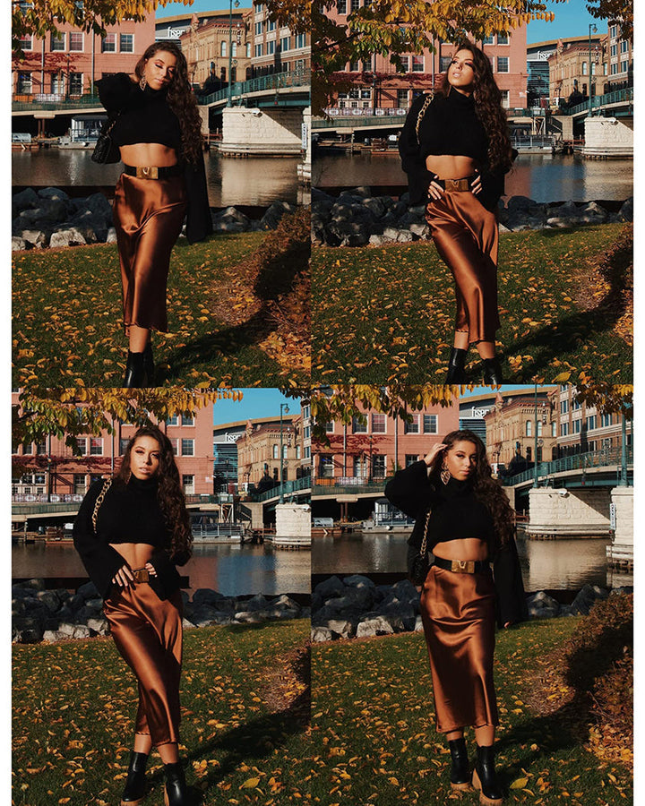 Satin Zipper Elegant Work Skirts - Zeagoo (US Only)