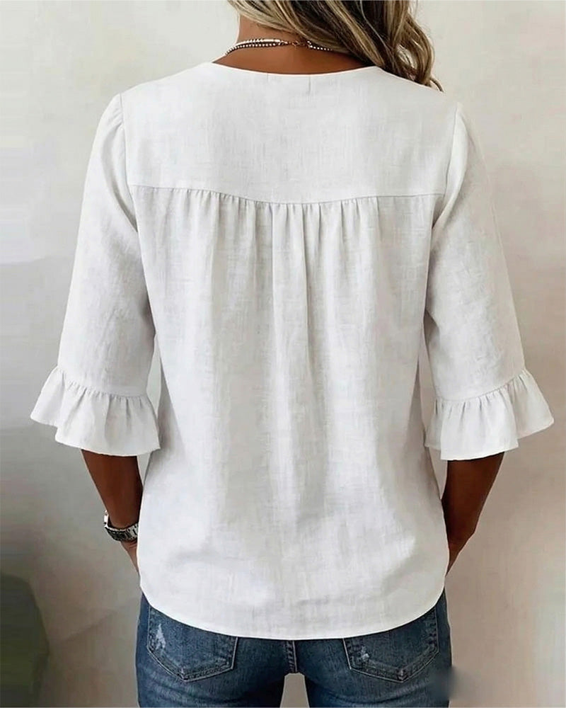 Sophia | Solid Color Cotton-Linen Blouse