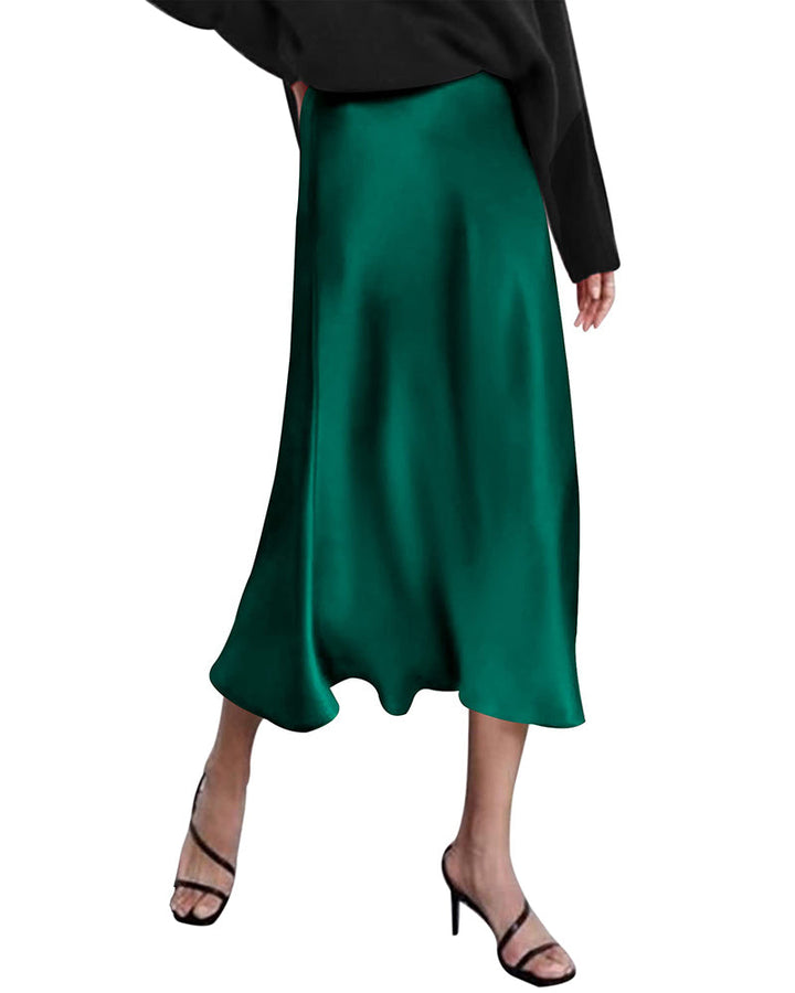 Satin Zipper Elegant Work Skirts - Zeagoo (US Only)