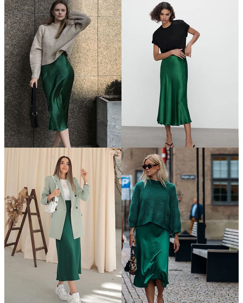 Satin Zipper Elegant Work Skirts - Zeagoo (US Only)