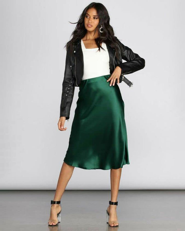 Satin Zipper Elegant Work Skirts - Zeagoo (US Only)