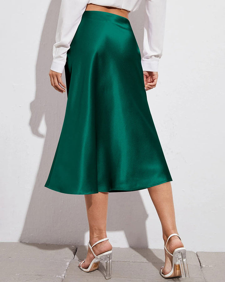 Satin Zipper Elegant Work Skirts - Zeagoo (US Only)