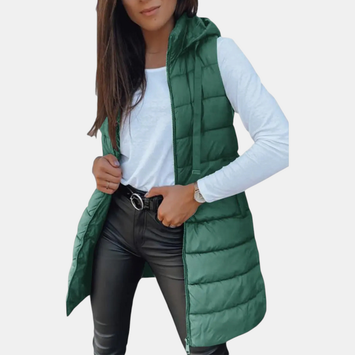 Women's Sleeveless Puffer Vest Longline Hooded Zip Front